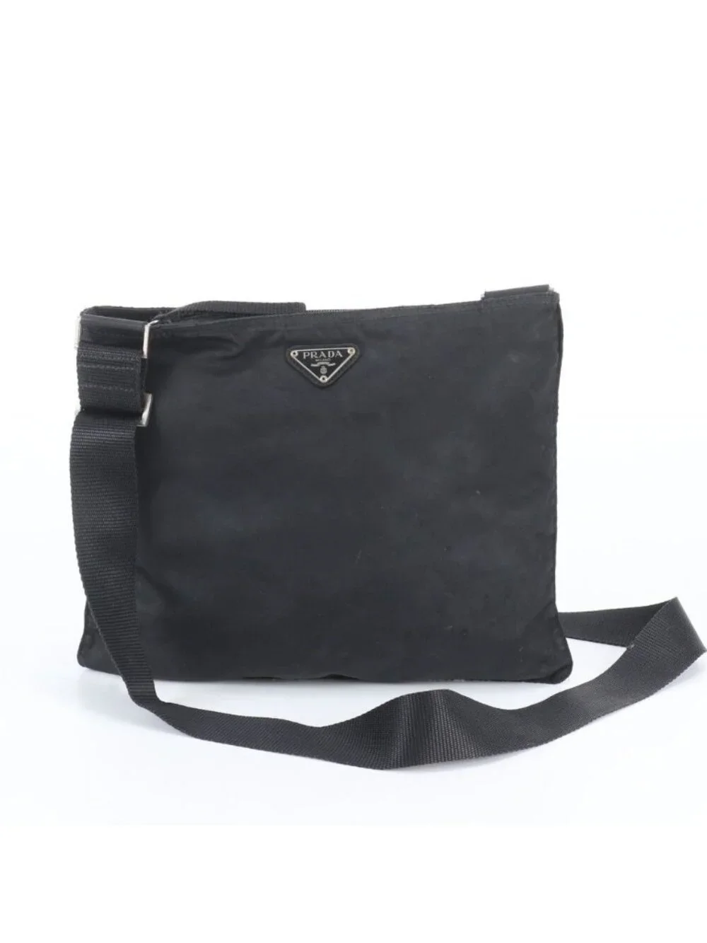 Prada White Tessuto Nylon Triangle Logo Leather Shoulder Bag Crossbody Messenger